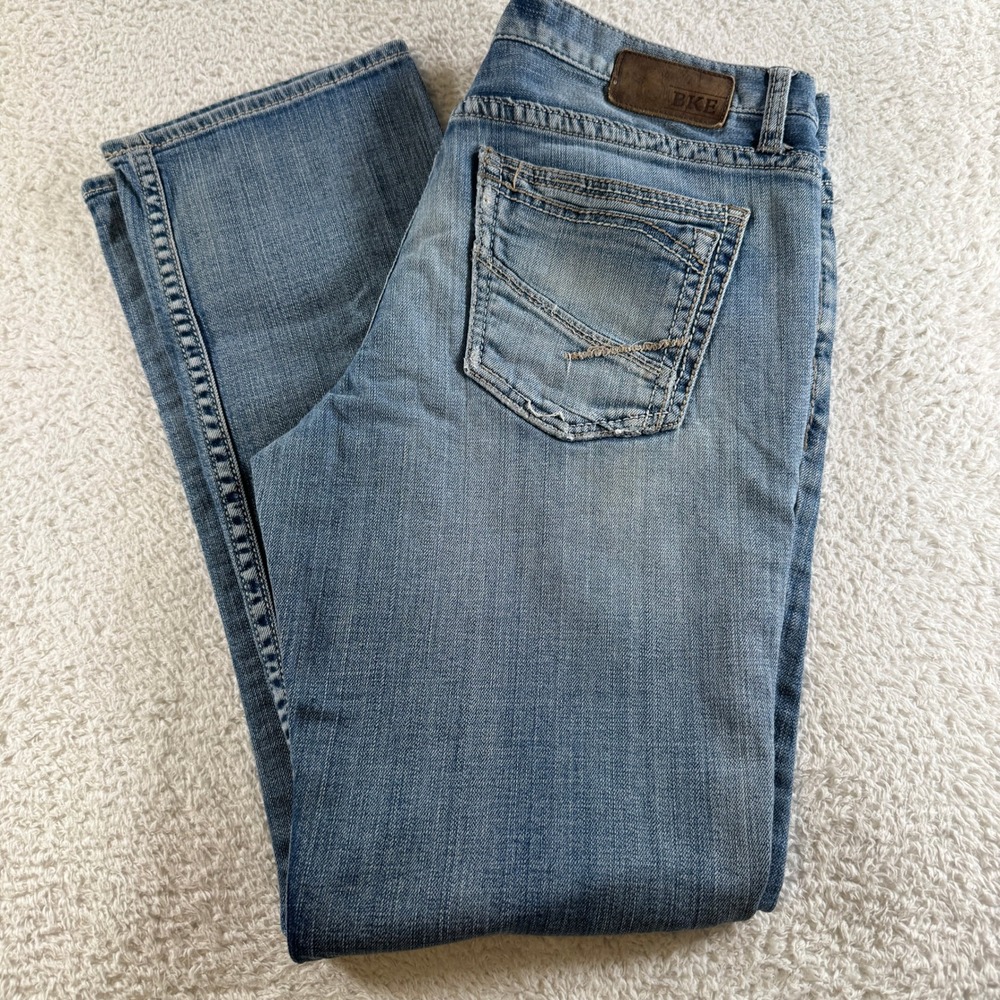 BKE Jake Straight Leg Jeans Mens 33R Blue Denim Excellent Medium Wash 3094
